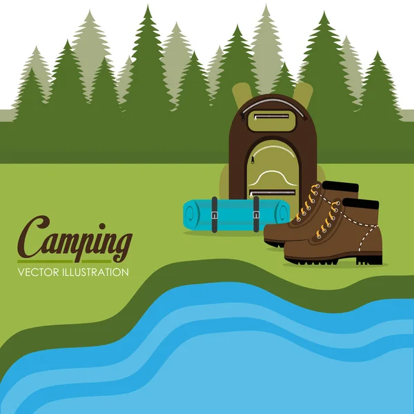 Camping zone with equipment scene — Stock Vector