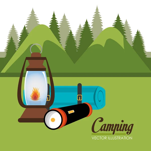 Camping zon med utrustning scen — Stock vektor