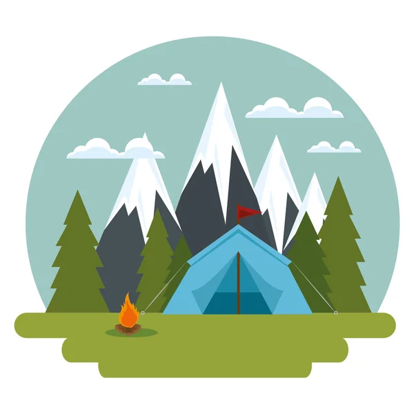 Camping zone met tent scène — Stockvector