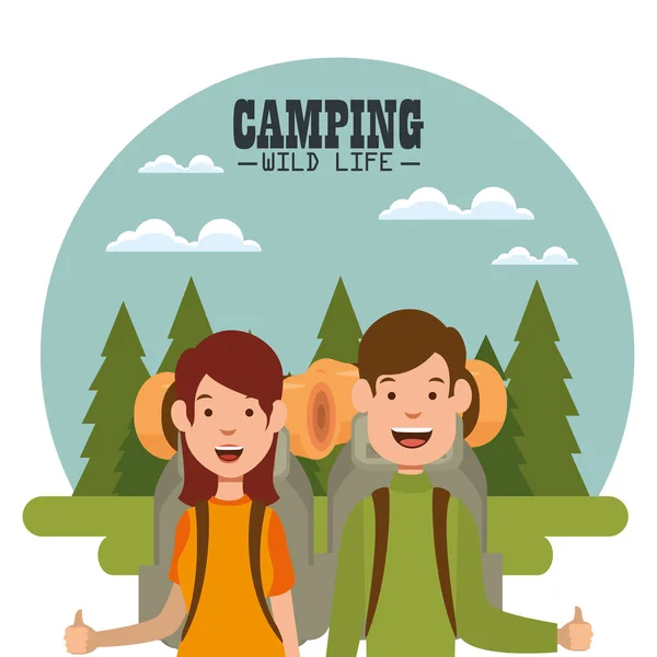 Junges Paar auf dem Campingplatz — Stockvektor
