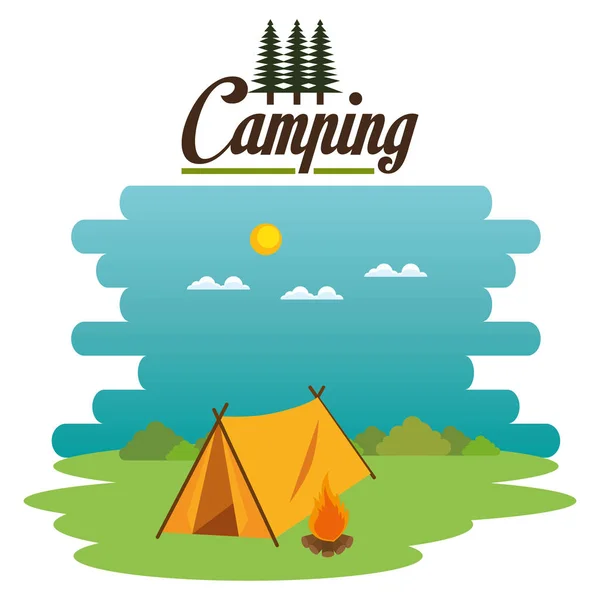 Zona de camping con escena tienda — Vector de stock