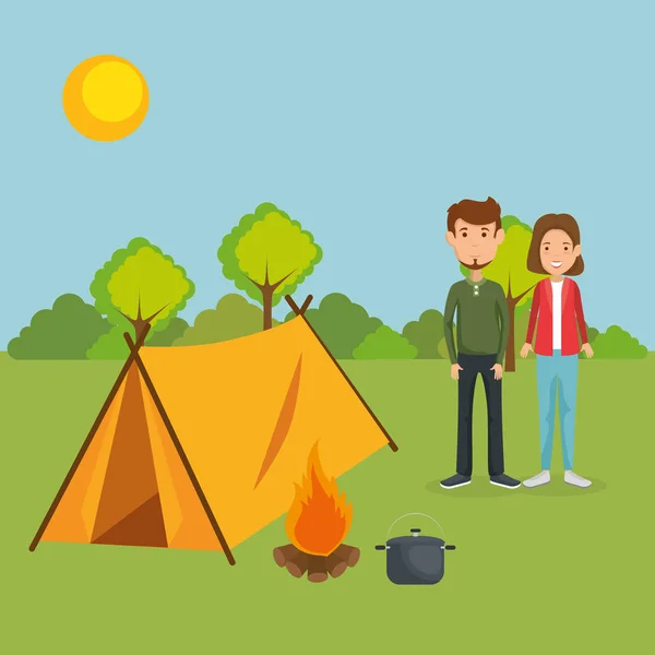Ungt par i zonen camping — Stock vektor