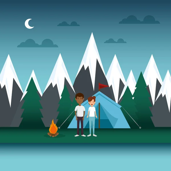 Young couple in the camping zone — Stock Vector