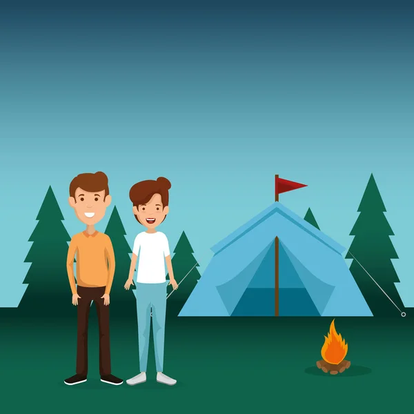 young couple in the camping zone