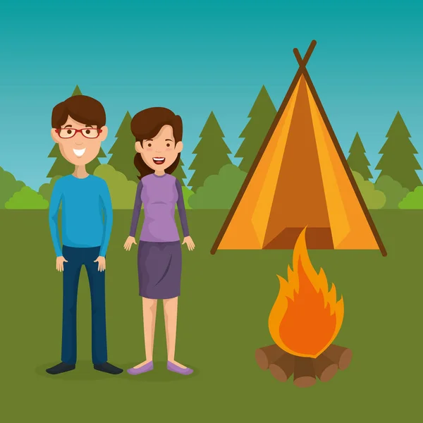 Jeune couple dans la zone de camping — Image vectorielle