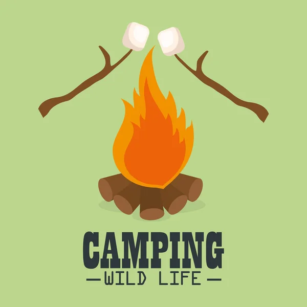 Camping wild life with campfire — Stock Vector