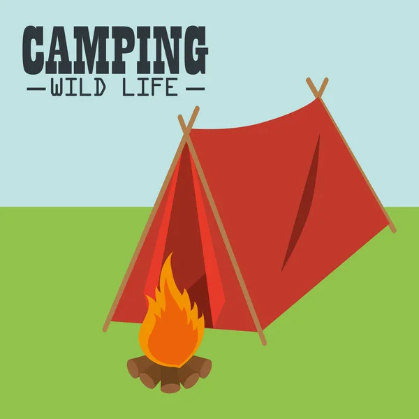 Zona de acampamento com cena tenda — Vetor de Stock