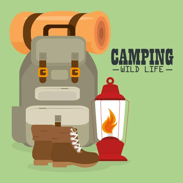 Camping Wildes Leben Mit Ausrüstung Vektor Illustration Design — Stockvektor