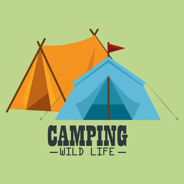 Campeggio vita selvaggia con tenda — Vettoriale Stock