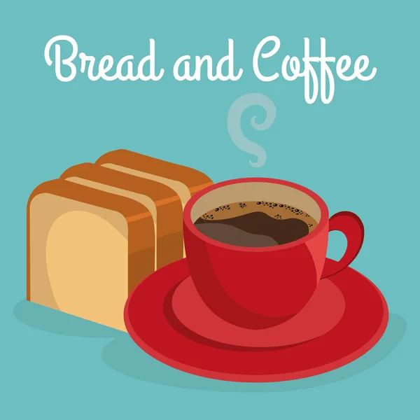 Delizioso pane dimezzato ed etichetta di caffè — Vettoriale Stock