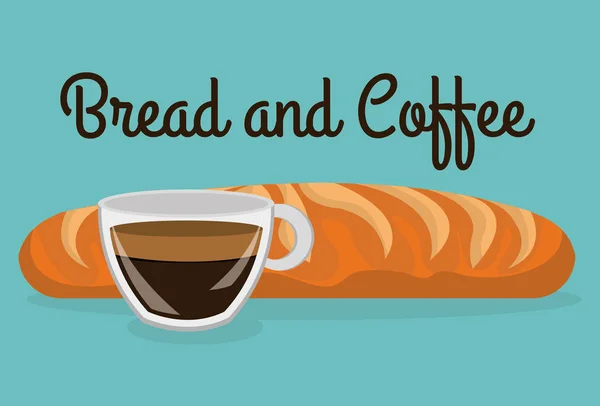 Lezzetli Fransız ekmeği ve kahve etiket — Stok Vektör
