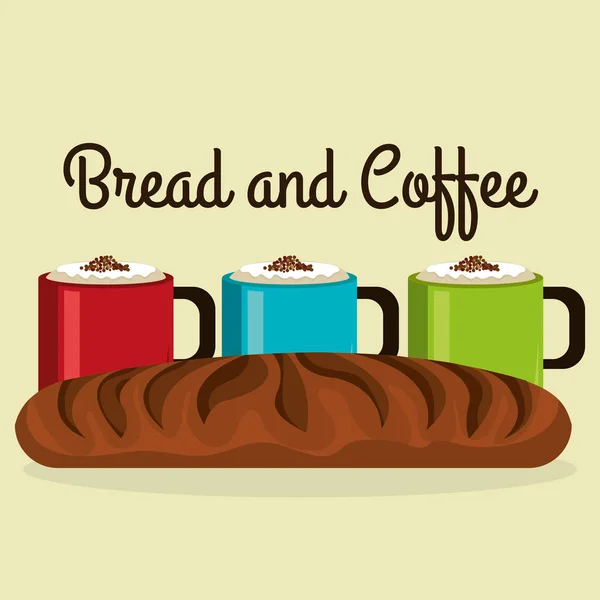 Lezzetli Fransız ekmeği ve kahve etiket — Stok Vektör