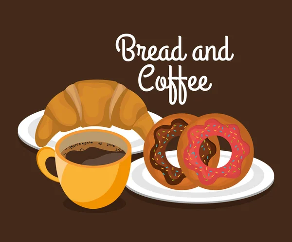 美味的面包和咖啡标签 — 图库矢量图片