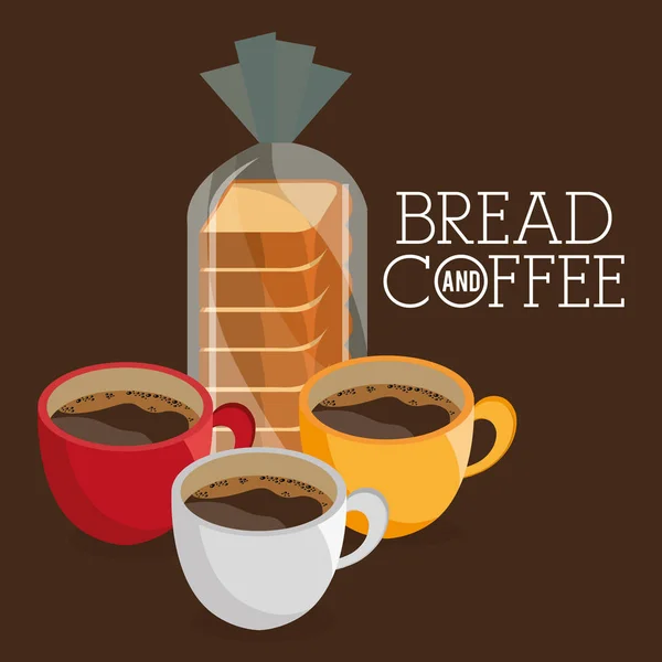 Leckeres halbiertes Brot und Kaffee-Etikett — Stockvektor