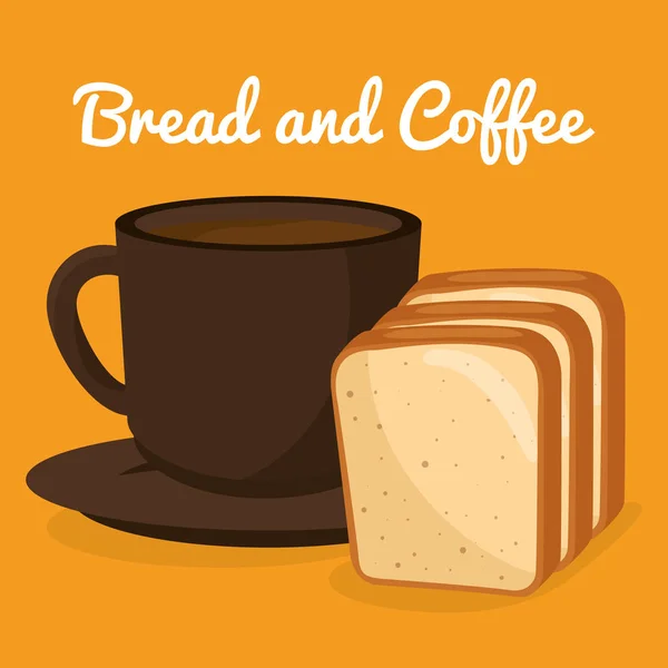 美味的一半面包和咖啡标签 — 图库矢量图片