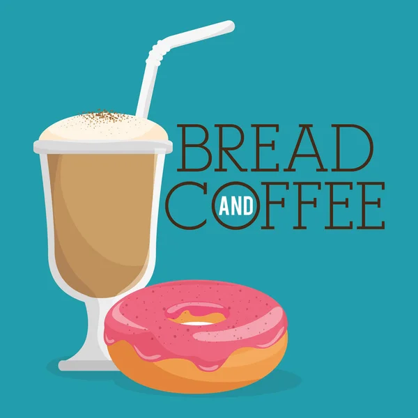 Köstliche Donut und Kaffee-Etikett — Stockvektor