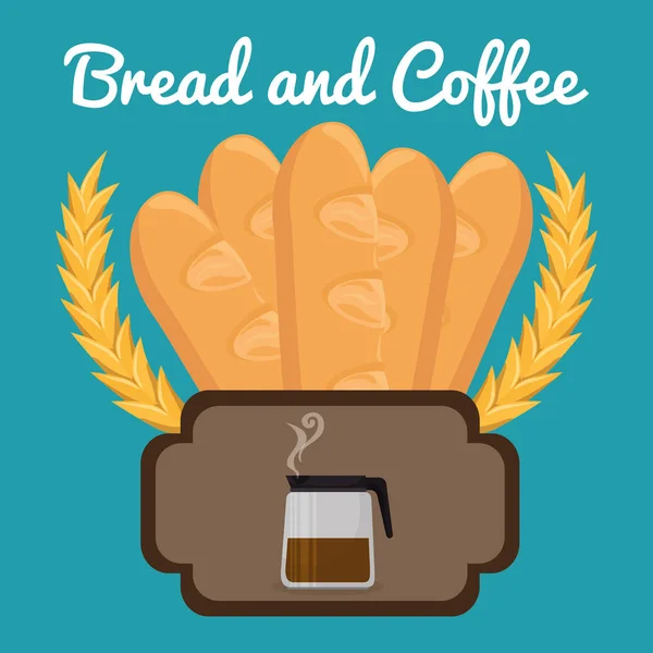 Вкусный французский хлеб и кофе этикетка — стоковый вектор