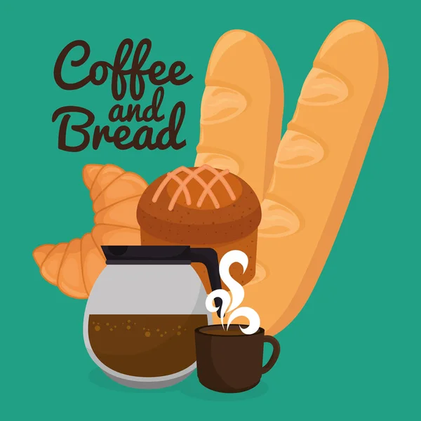 Deliziosi pane ed etichetta di caffè — Vettoriale Stock