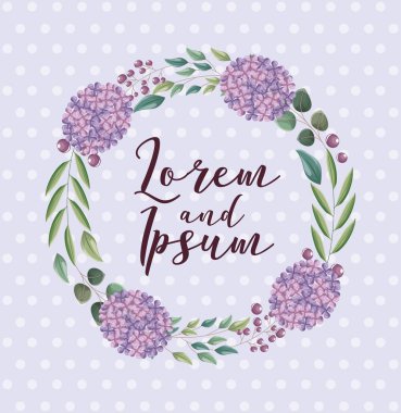 düğün kartı çelenk çiçek yaprakları doğal dekorasyon