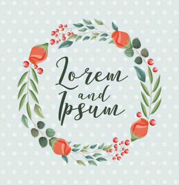 düğün kartı çelenk çiçek yaprakları doğal dekorasyon vektör çizim