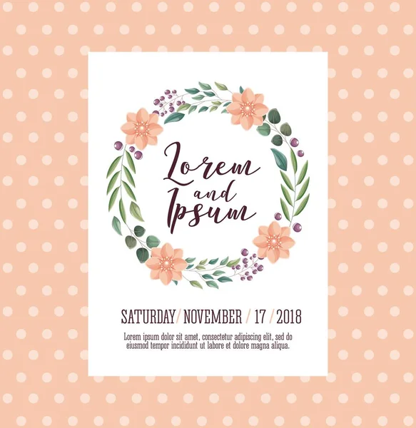 düğün kartı çelenk çiçek yaprakları doğal dekorasyon