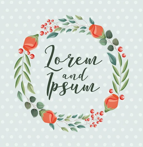 düğün kartı çelenk çiçek yaprakları doğal dekorasyon vektör çizim