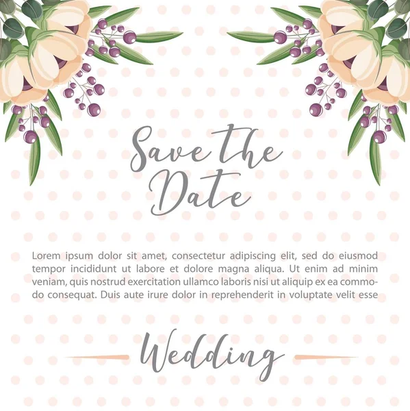 Floral flowers botanical decoration dots wedding save the date card — Stock Vector