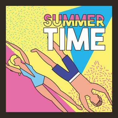 Yaz saati tatil izometrik çocuklar yalan kum vektör çizim şekil