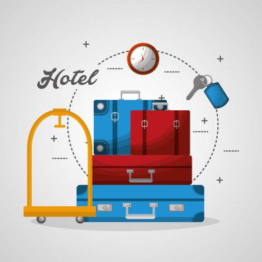 bavul ve saat Otel Bagaj arabası yığılmış