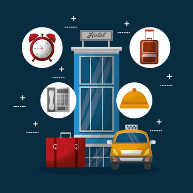 Otel binası taksi ve bavul