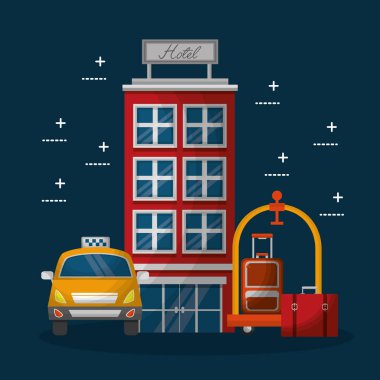 Otel binası taksi ve bavul