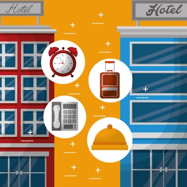 Otel binası taksi ve bavul