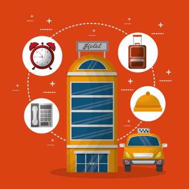 Otel binası taksi ve bavul