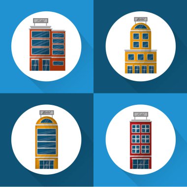 otel konaklama vektör çizim renkli çıkartmalar Binası