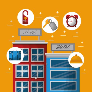 Otel binası taksi ve bavul