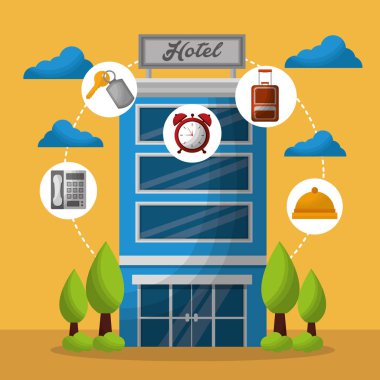 Otel binası taksi ve bavul