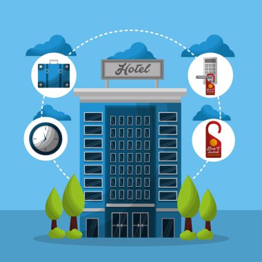 Otel binası taksi ve bavul