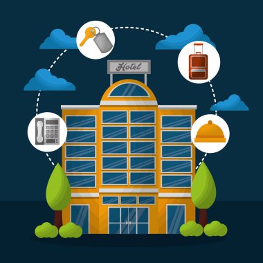 Otel binası taksi ve bavul