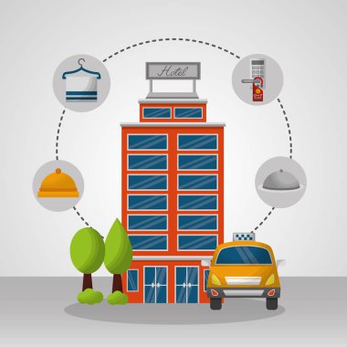 Otel binası taksi ve bavul