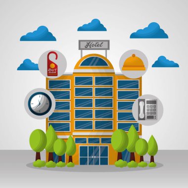 Otel binası taksi ve bavul