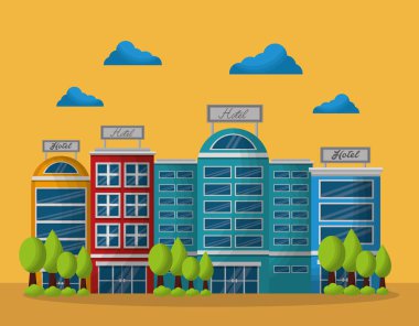 Otel binası taksi ve bavul