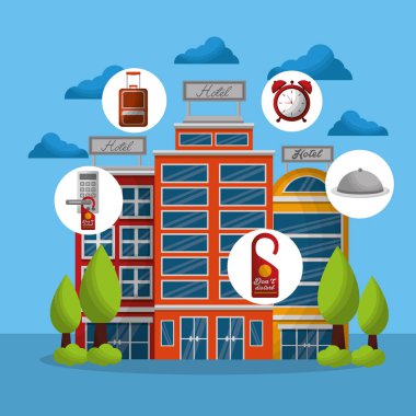 Otel binası taksi ve bavul