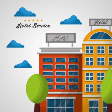 Otel binası taksi ve bavul