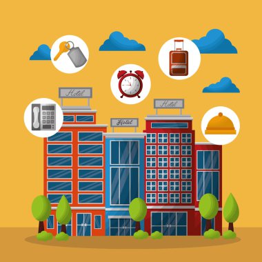 Otel binası taksi ve bavul