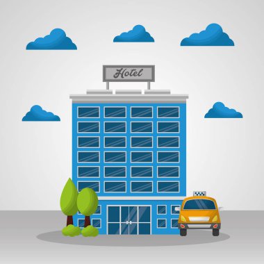 Otel binası taksi ve bavul