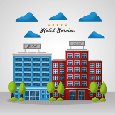 Otel binası taksi ve bavul