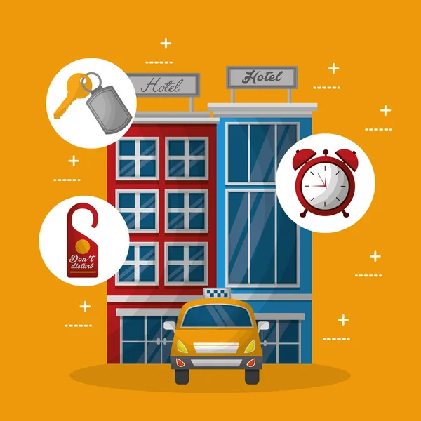 Otel binası taksi ve bavul