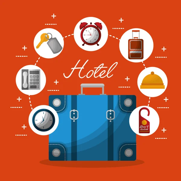 Hotel building taxi and suitcase — Stock Vector