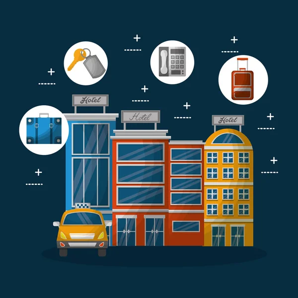 Otel binası taksi ve bavul