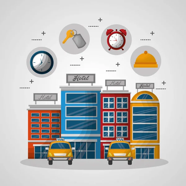 Otel binası taksi ve bavul